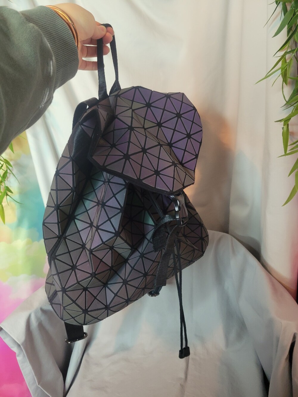 Reflective Iridescent Geometric Triangle Backpack (Reflective Colors In Photos) - Picture 9 of 15